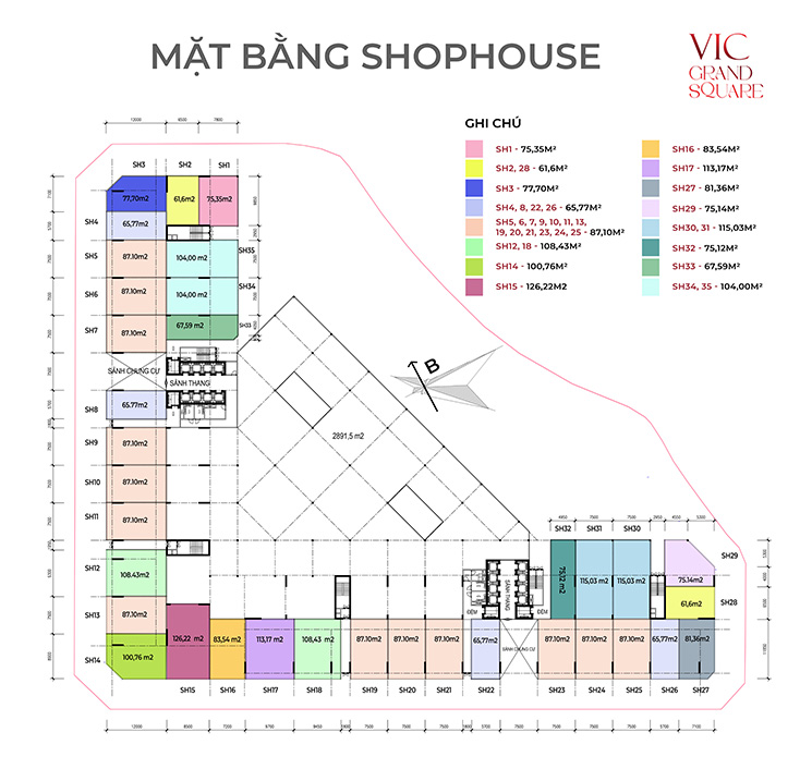 Mặt bằng Shophouse Tháp Vic Grand Square