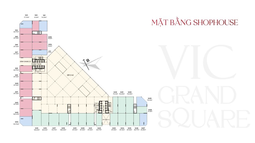 Mặt bằng shop chân đế toà Vic Grand Square